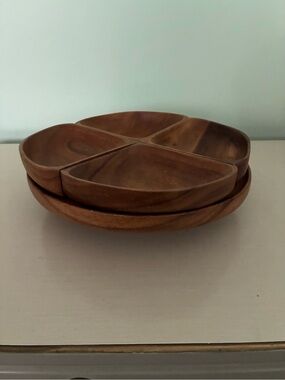 Gail Craft Wood Ware 11” Lazy Susan Divided Serving Tray with 4 Sections